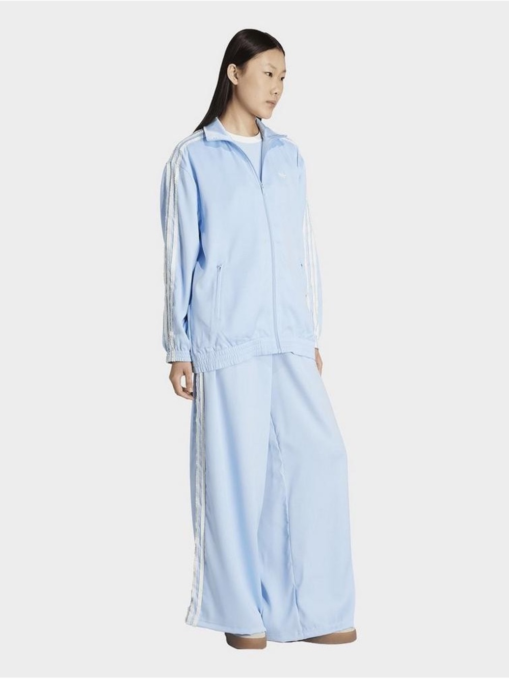 Adidas Originals Satin Firebird Track Top and Pants Set Ruffle Clear Sky S NWT